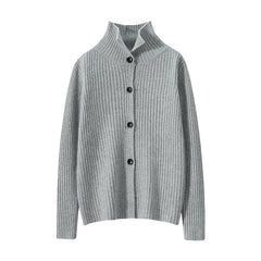 Cashmere Ribbed Knitwear Lapel Button-Up Collared Cardigan Top