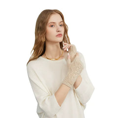 Pure Cashmere Knit Fingerless  Gloves Women Arm Warmer