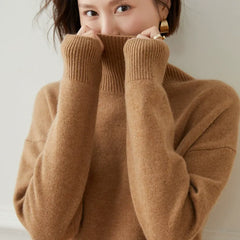 Casual Loose Turtleneck Pullover Cashmere Thick Mock Neck Sweater