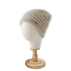Ribbed Knit Hat Stripe Cashmere Beanie Bonnets for Women