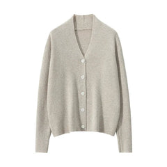 V-Neck Plain Minimalist Button-Up Knit Cardigan Sweater for Women