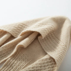 Cashmere Knit Hooded Scarf Wrap with Ribbed Trim Hat