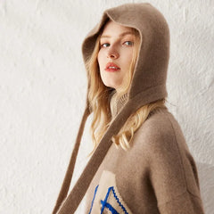 Cashmere Hood with Ties Knit Hood Scarf  Wrap Beanie Hats