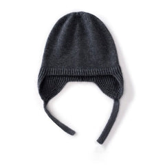 Pure Cashmere Earflap Hat with Ties Knit Cashmere Winter Cap