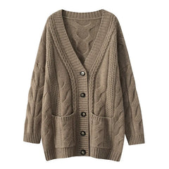 Cable-Knit Oversize Button Down Cashmere Cardigan Twisted Sweater