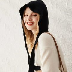 Cashmere Hood with Ties Knit Hood Scarf  Wrap Beanie Hats