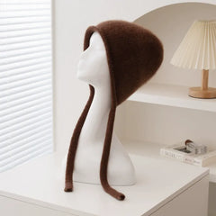 Cashmere Soft Knit Bonnet Hat with Ties French Braid Hat