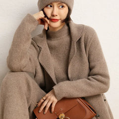 Lapel Button Front Knit Cashmere Sweater Cardigan Jacket with Collar