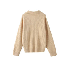 Cashmere Cable Knit Cardigan Polo Lapel Collar Button-Up Sweater