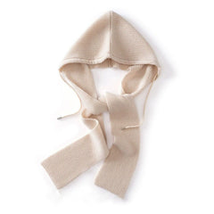Cashmere Knit Wrap Hooded Scarf Hat Windproof with Drawstrings