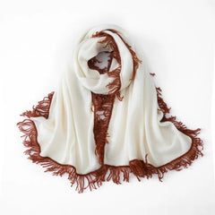 Soft Large Fringed Knitted Cashmere Shawl Warm Color-block Scarf