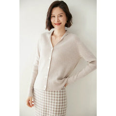 V-Neck Plain Minimalist Button-Up Knit Cardigan Sweater for Women