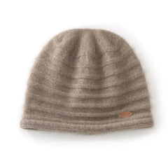Ribbed Knit Hat Stripe Cashmere Beanie Bonnets for Women