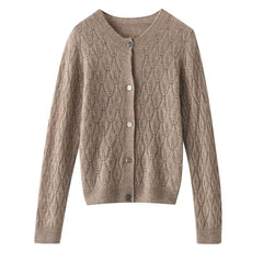 Button-Up O-Neck Hollow Cardigan Sweater Wool Knitwear Basic Tops