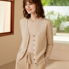 Women's 100% Cashmere Soft Knit Coat V Neck Button up Cardigan