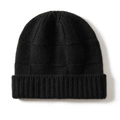 Ribbed Cashmere Checkerboard Knit Cuffed Beanie