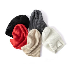 Cable Knit Cuffed Hat Cashmere Ribbed Slouchy Beanie