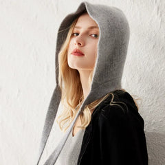 Cashmere Hood with Ties Knit Hood Scarf  Wrap Beanie Hats