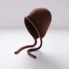 Cashmere Soft Knit Bonnet Hat with Ties French Braid Hat