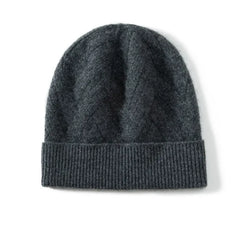 100% Cashmere Knitted Textured Chevron Rib Soft Beanie