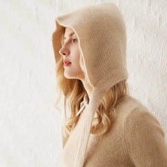 Cashmere Hood with Ties Knit Hood Scarf  Wrap Beanie Hats