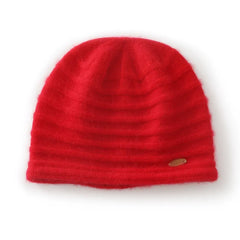 Ribbed Knit Hat Stripe Cashmere Beanie Bonnets for Women