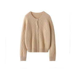 Cable Knit Twisted Flower Button Cashmere Sweater Cardigan