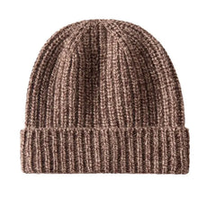 Warm Ribbed Cashmere Beanie Cap Knit Hat with Folded Cuff