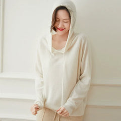 Casual Drawstring Pullover Loose Fit Cashmere Hoodie Sweater