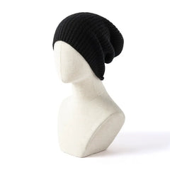 Cable Knit Cuffed Hat Cashmere Ribbed Slouchy Beanie