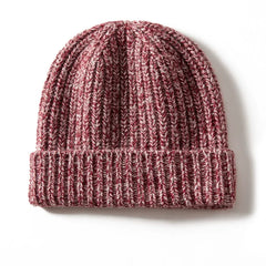 Warm Ribbed Cashmere Beanie Cap Knit Hat with Folded Cuff