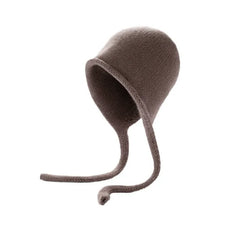 Cashmere Soft Knit Bonnet Hat with Ties French Braid Hat