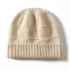 Ribbed Cashmere Checkerboard Knit Cuffed Beanie