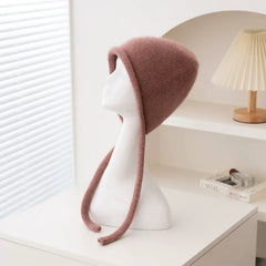 Cashmere Soft Knit Bonnet Hat with Ties French Braid Hat