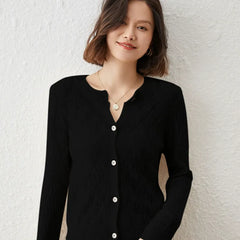 Button-Up O-Neck Hollow Cardigan Sweater Wool Knitwear Basic Tops