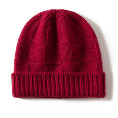 Ribbed Cashmere Checkerboard Knit Cuffed Beanie