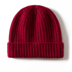 Warm Ribbed Cashmere Beanie Cap Knit Hat with Folded Cuff