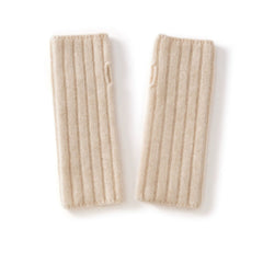 Knitted Ribbed Pure Cashmere Fingerless Mitten Gloves