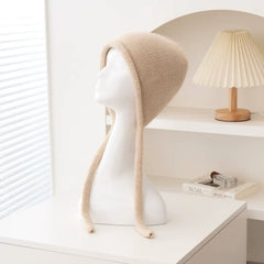 Cashmere Soft Knit Bonnet Hat with Ties French Braid Hat