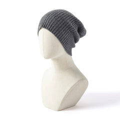 Cable Knit Cuffed Hat Cashmere Ribbed Slouchy Beanie