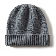 Ribbed Cashmere Checkerboard Knit Cuffed Beanie