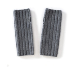 Knitted Ribbed Pure Cashmere Fingerless Mitten Gloves