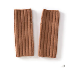 Knitted Ribbed Pure Cashmere Fingerless Mitten Gloves