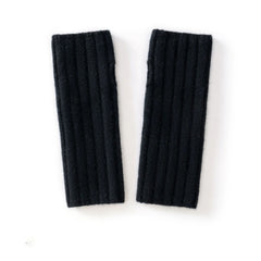 Knitted Ribbed Pure Cashmere Fingerless Mitten Gloves