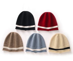 Pure Striped Color Matching Cashmere Hats Warm Knitted Beanie