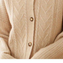 Cashmere Cable Knit Cardigan Polo Lapel Collar Button-Up Sweater