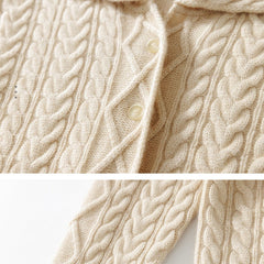 Cashmere Cable Knit Button-Up Thick Lapel Sweater Cardigan
