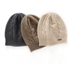 Cable-Knit Cashmere Soft Warm Beanie Hat Twisted Flower Cap