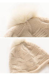 Knitted Thickened Pom Pom Cashmere Hat Trooper Style Ear Warmer