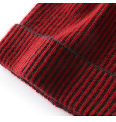 Unisex Ribbed Stripe Cashmere Cap Classic Foldover Striped Hat